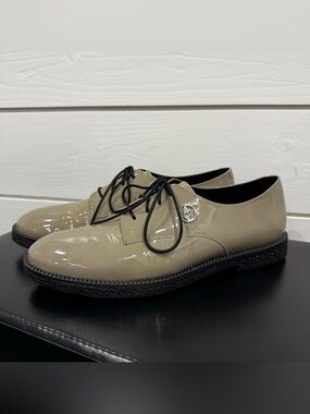 Armani Jeans Patent Leather Lace-Up Oxford Shoes Taupe EU 40